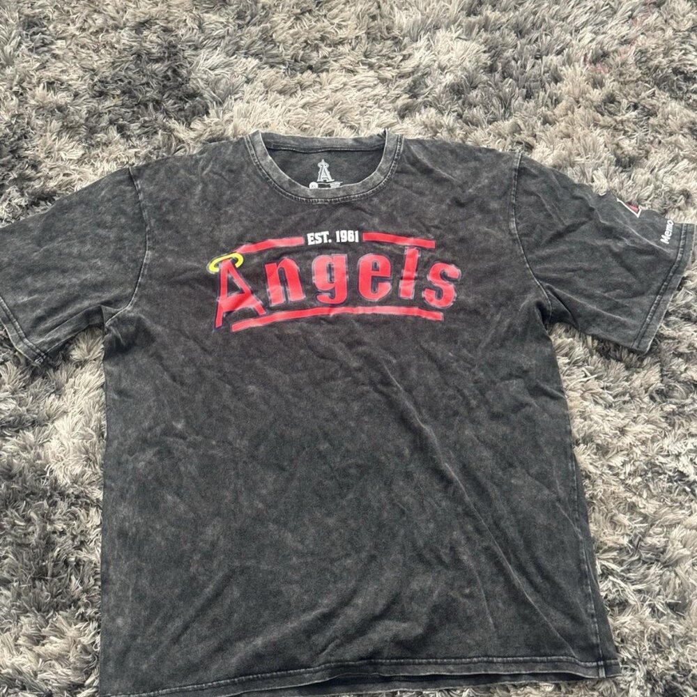 Anaheim Angels MLB Acid Wash Shirt Black Red‎ Size XL